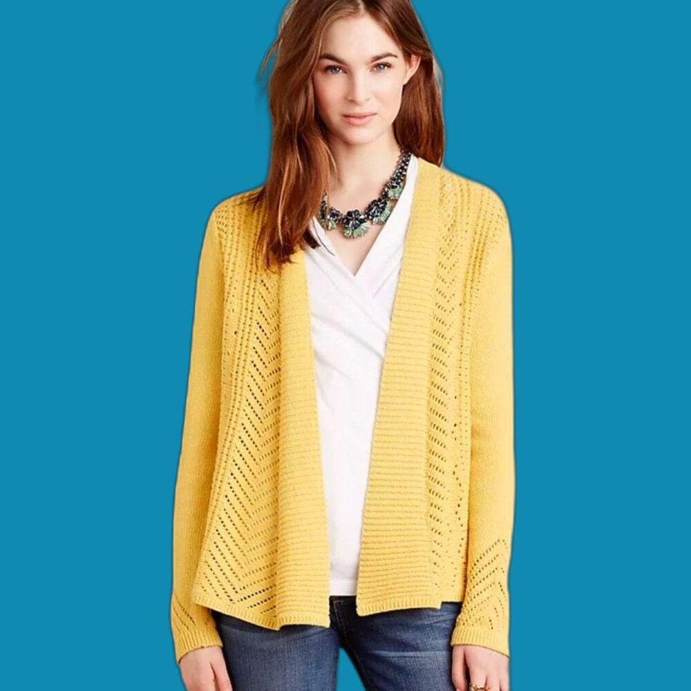 Anthropologie Rosie Neira Cardigan Nansen Sweater S Mustard Yellow Cotton